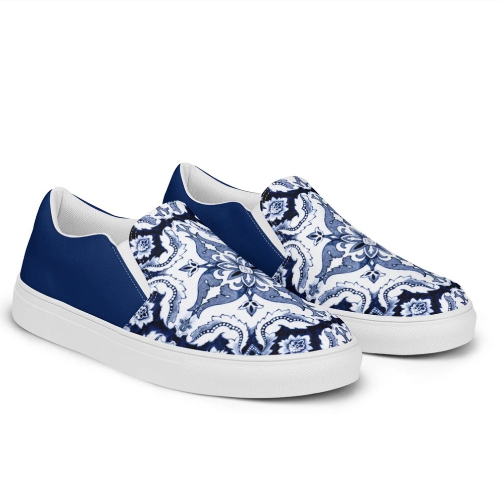 Women's Blue Paisley Slip-On Canvas Sneakers